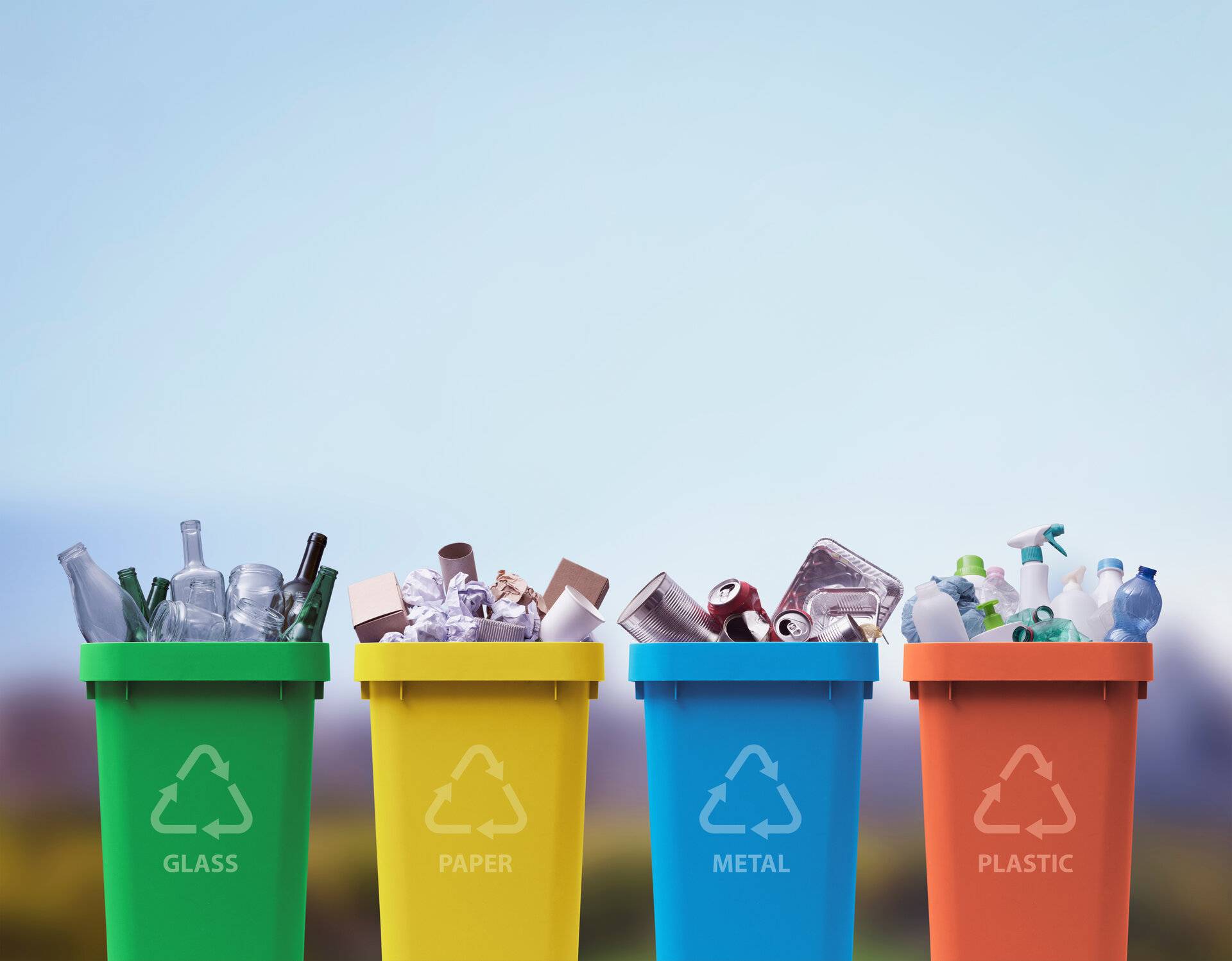 Sammlung von Abfallbehältern voller verschiedener Arten von Müll