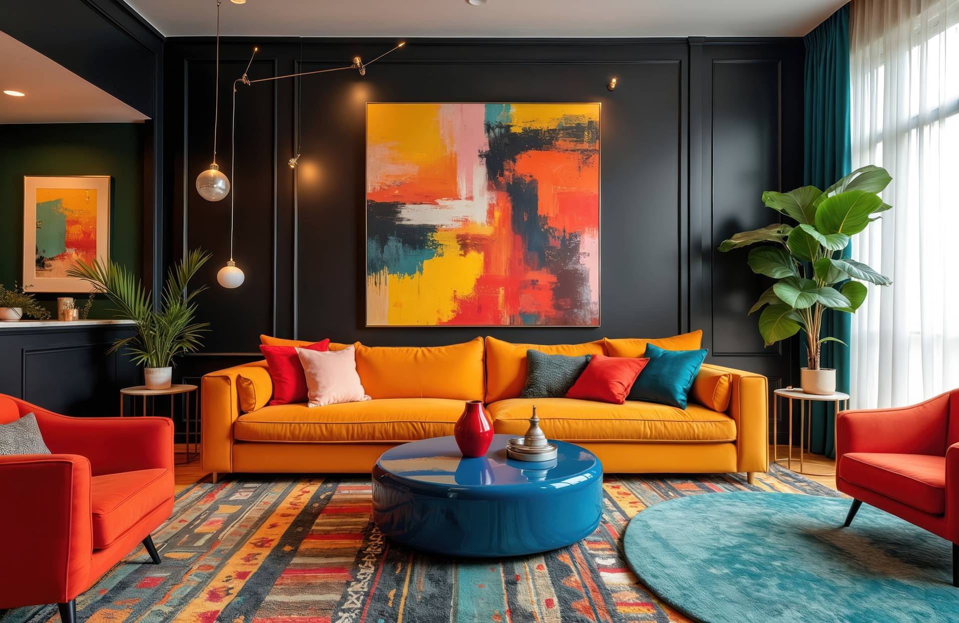Buntes Wohnzimmer mit Kunst an der Wand | Vinylboden kaufen